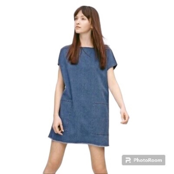 ARITZIA Wilfred Free Denim Dress Nori Frayed fringe hem. Jean dress oversized XS - Picture 14 of 16